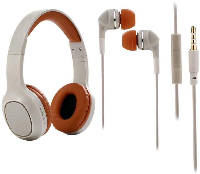 Wireless Headphones &amp; Stereo in-ear Buds With Mic, Two-Pack - Beige