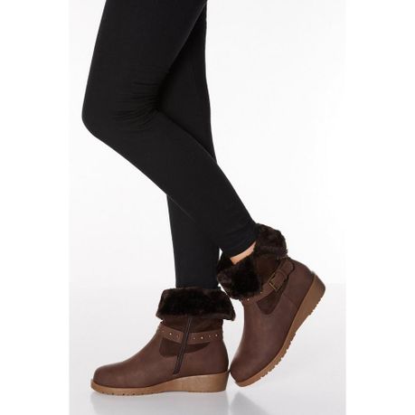 Quiz Ladies Brown Faux Leather Stud Strap Wedge Boots Brown Shop Today. Get it Tomorrow takealot