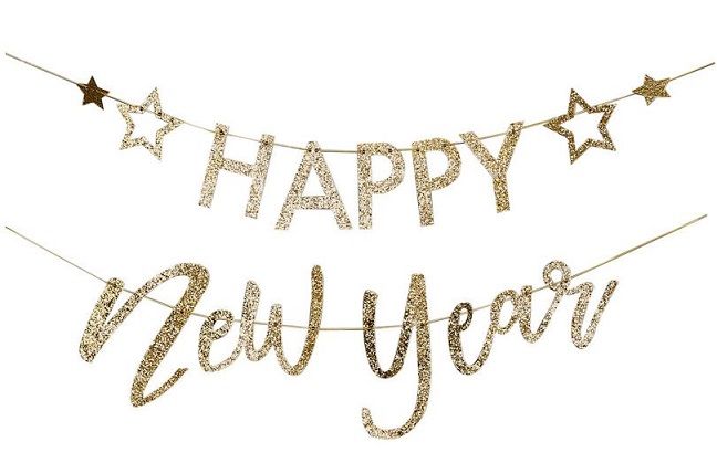 Pop The Bubbly Bunting Happy New Year - Gold Glitter