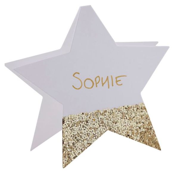 Gold Glitter Place Cards Star Shaped - Gold Glitter