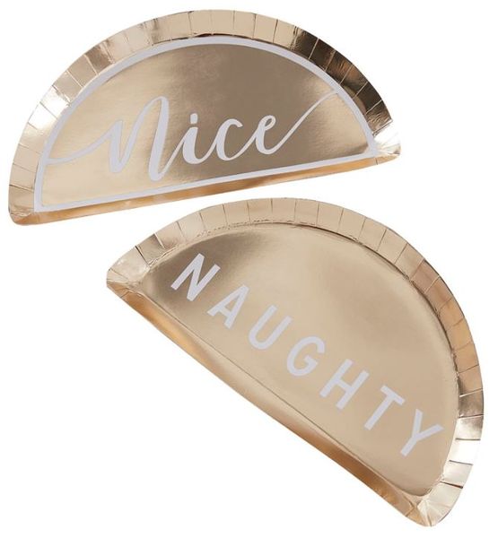 Gold Glitter Paper Plates Naughty or Nice - Gold