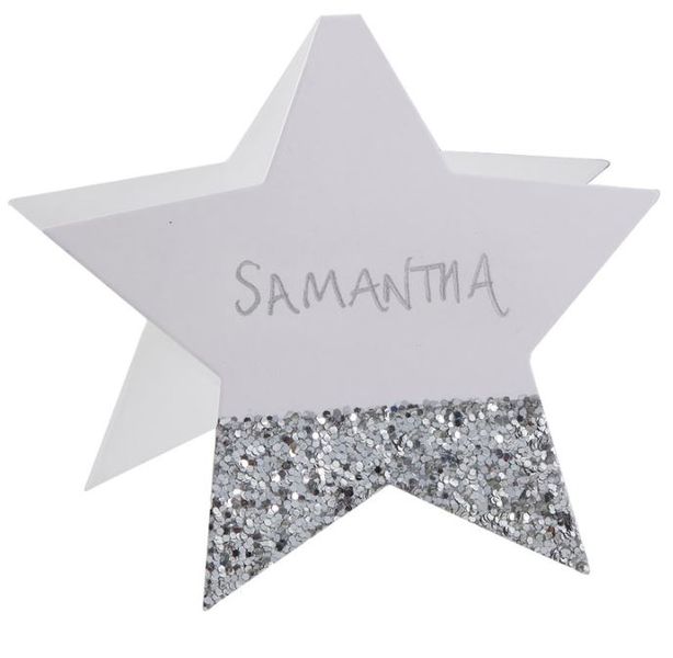 Silver Glitter Place Cards Star Shaped - Silver Glitter Image