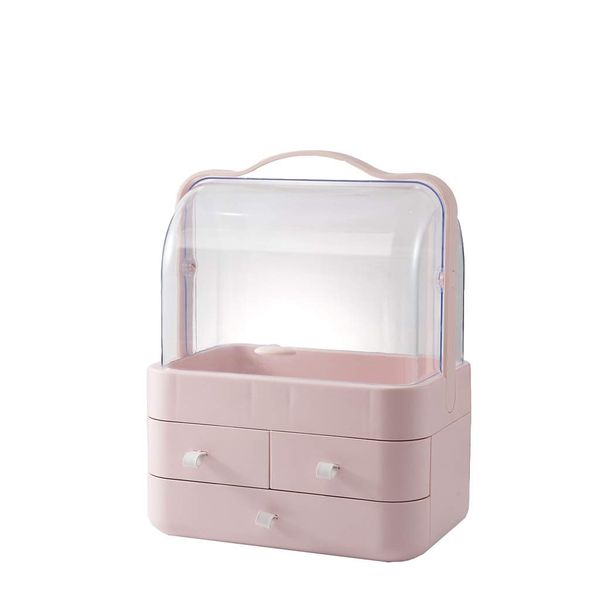 Cosmetic Storage Case with Lid - Pink