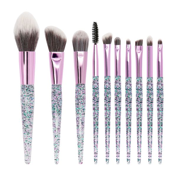 Professional Makeup Brush Set with Shiny Acrylic Glitter Handle - 10 Piece