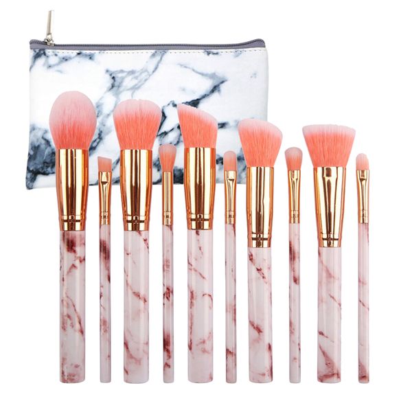 Professional 10 Piece Marble Brush Set with Storage Pouch - Black