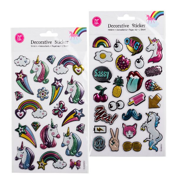 Bulk Pack x 2 Sticker Embossed Foil Puffy Unicorn