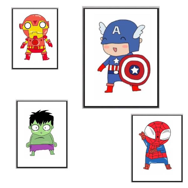 Canvas 4 Set Super Heroes Captain &amp; Friends