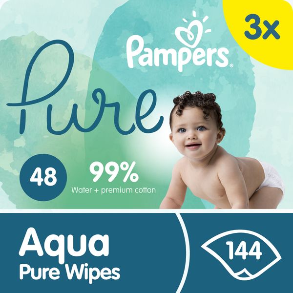 Pampers Aqua Pure Baby Wipes - 144 (3x48) Baby Wipes