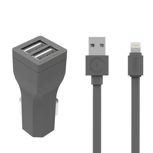 Allocacoc CarCharger Grey + USBcable Lightning MFI