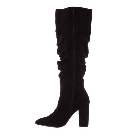 black faux suede knee high boots