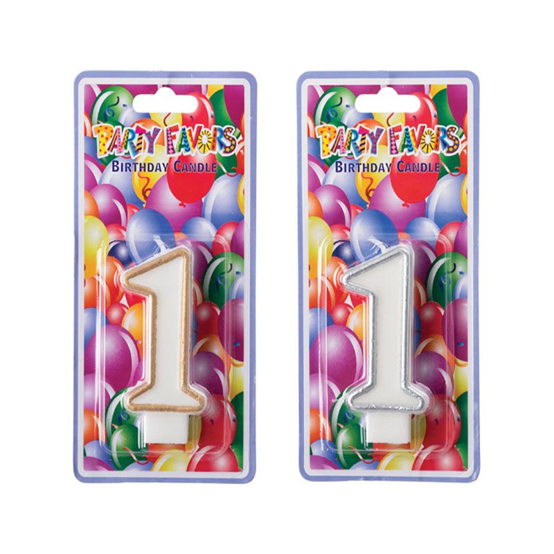 Bulk Pack x 2 Large Birthday Candle In Silver Or Gold Number 1 Buy