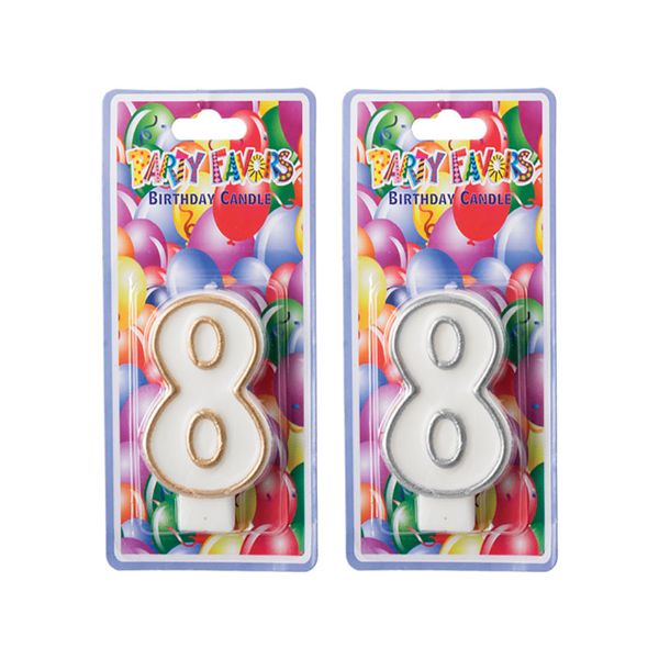 Bulk Pack x 2 Large Birthday Candle In Silver Or Gold Number 8