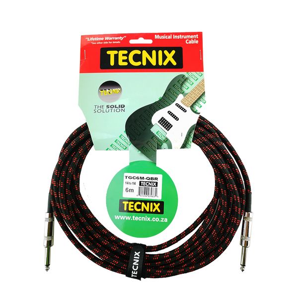 Tecnix Guitar Braided Cable 6m-Jack To Jack - Red &amp; Black