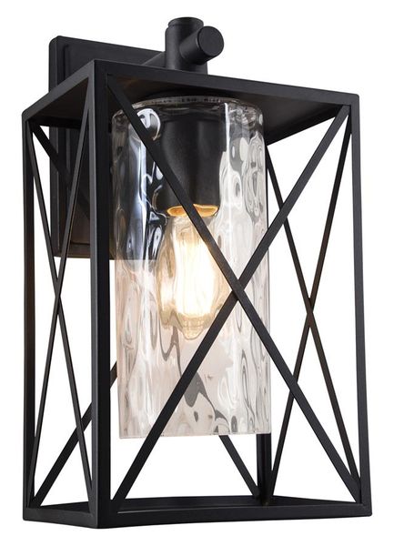 Black Down Facing Lantern with Textured Clear Glass