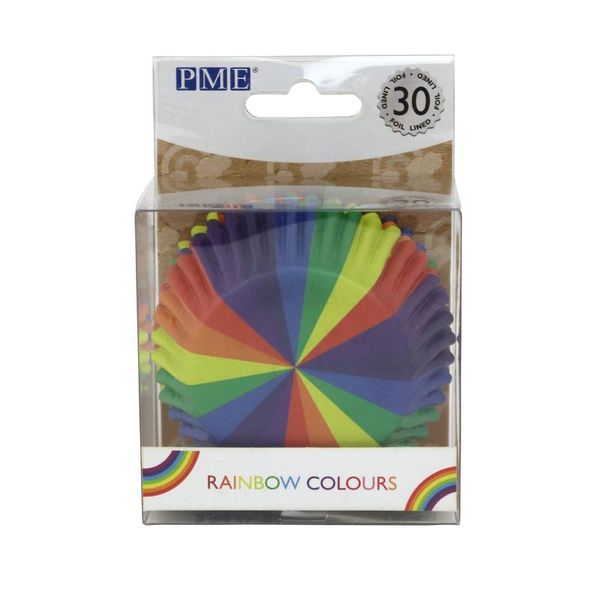 Cupcake Cases Foil Lined - Rainbow Colours Pack of 30
