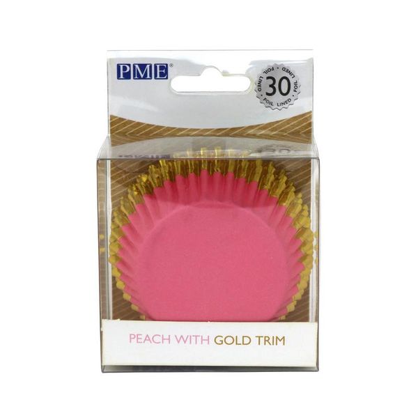 Cupcake Cases Foil Lined - Peach with Gold Foil Trim Pack of 30