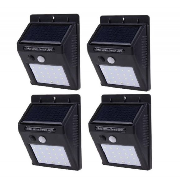SQI. 20 Led Solar Powered LED Wall Light + PIR sensor+Night sensor Pack 4