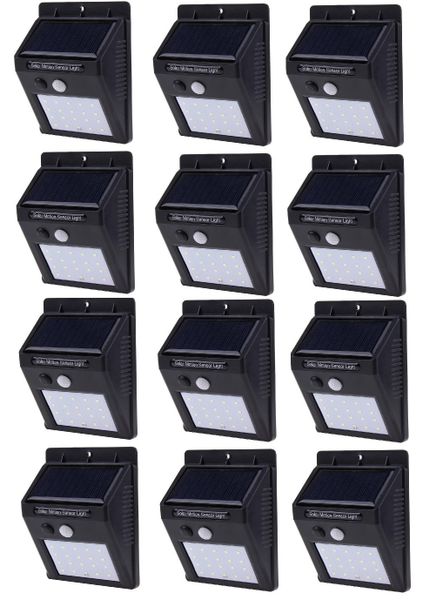 SQI. 25 Led Solar LED Wall Light with Dim Mode + PIR +Night Sensor Pack 12