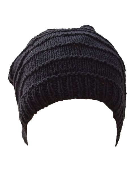 SKA Black Long Ribbed Crochet Beanie