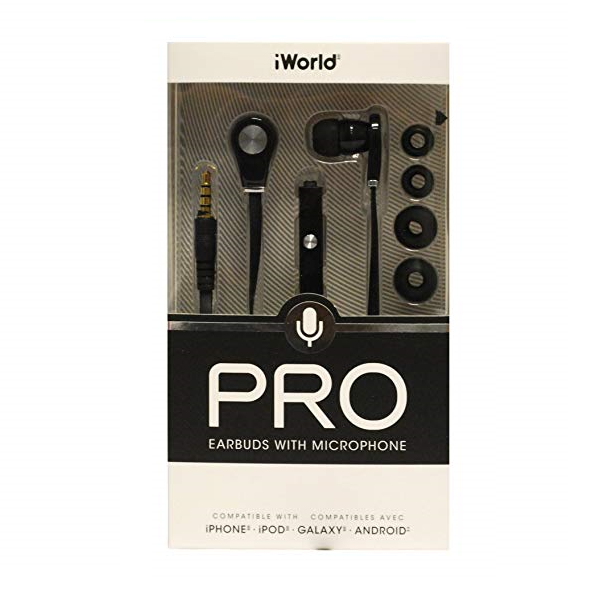 iWorld Pro Earbuds with Microphone in Black