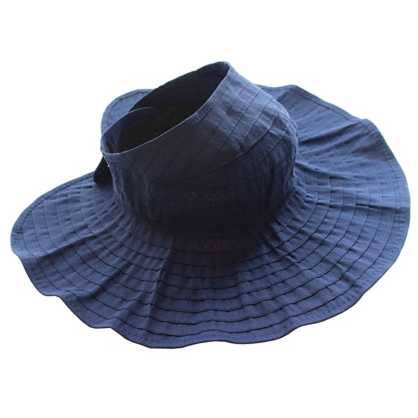 Foldable Ladies UV Protection Wide Brim Sun Hat - Navy