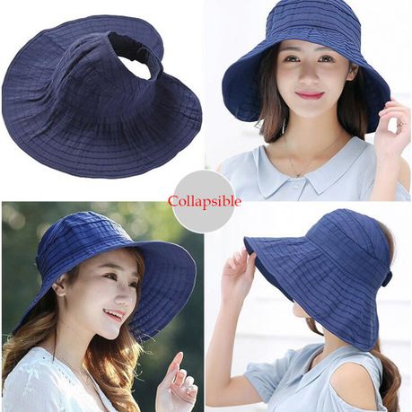 Foldable Ladies UV Protection Wide Brim Sun Hat - Navy