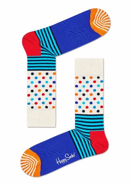 Happy Socks - Socks - Stripes &amp; Dots Sock-Blue, Orange, Red, White