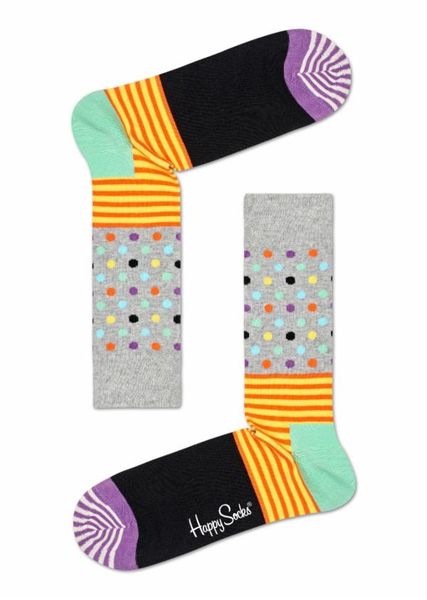 Happy Socks - Socks - Stripes &amp; Dots Sock-Green, Orange, Purple