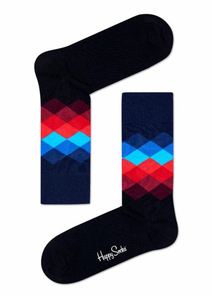 Happy Socks - Socks - Faded Diamond Sock - Black, Blue, Red