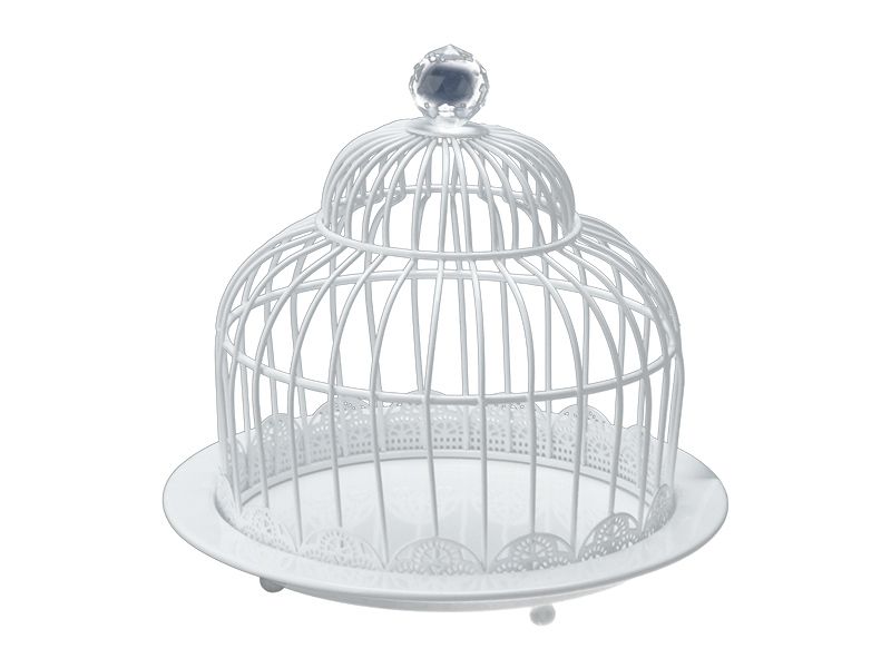 White Cake Dome &amp; Plate Metal Cake Stand