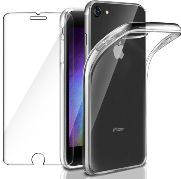 LARRYS Tempered Glass and Protective Clear Case for iPhone 8 / 7