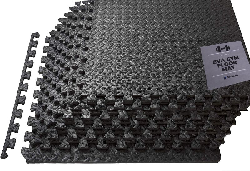 SkyDeals Eva Floor Gym Mat - 8 Piece Black