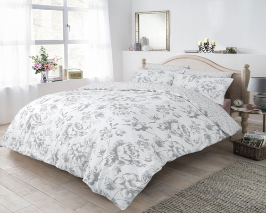 Monochrome Floral Grey Reversible Duvet Set Buy Online in South