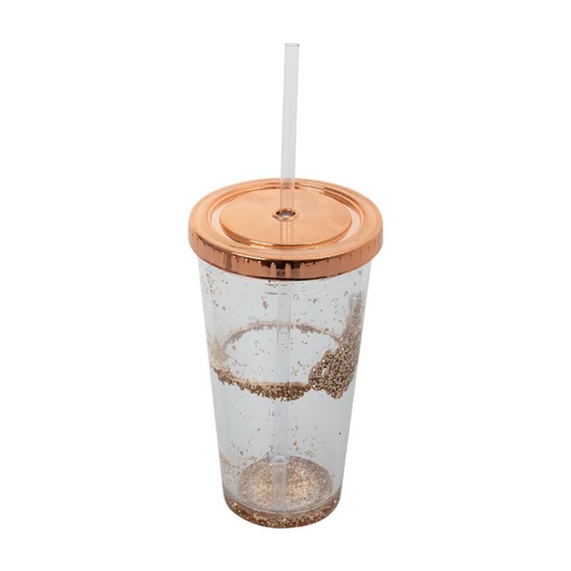 Double Wall With Glitter Tumbler With Straw And Lid 470ml Buy