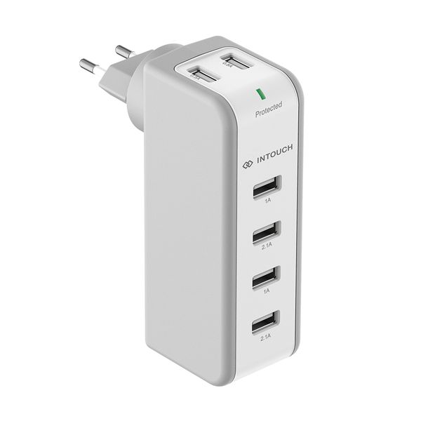 INTOUCH 6 Port Swivel Plug Wall Charger - White