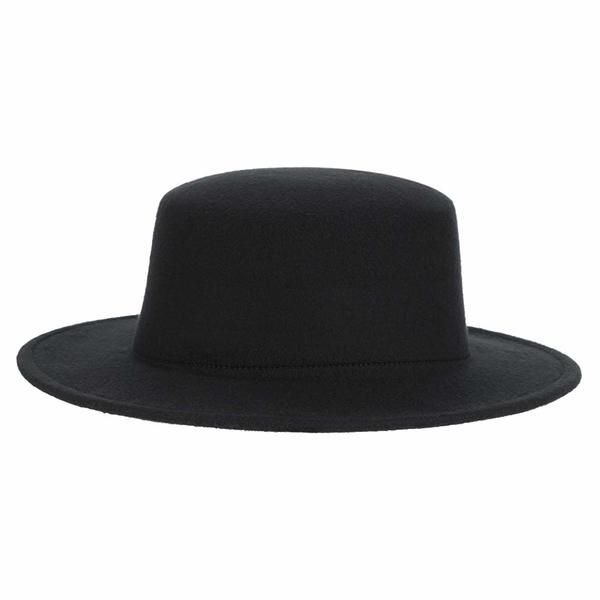 Flat-top round fedora Panama hat-black
