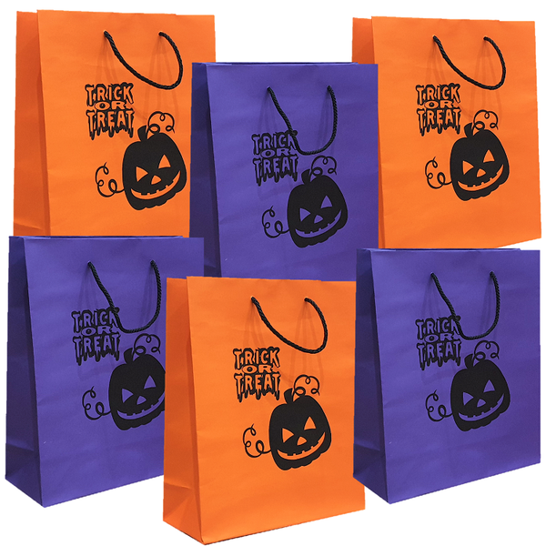 Halloween Trick or Treat Paper Bags - Pack of 6 (A4 Size) - Purple &amp; Orange