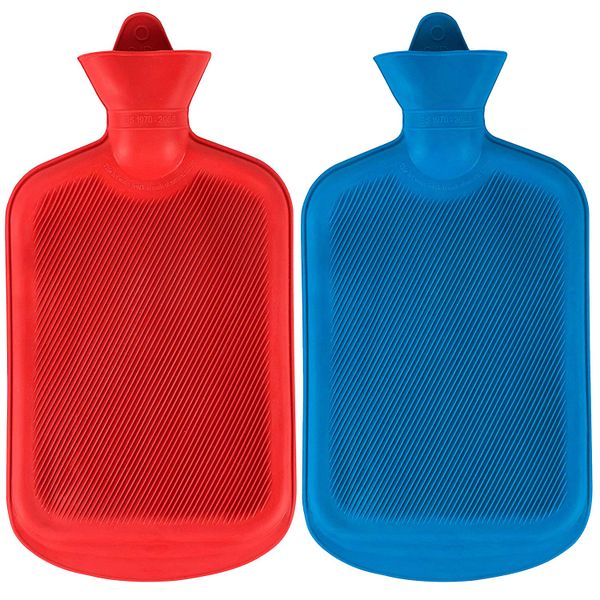 Bulk Pack x 2 Rubber Ribbed Hot Water Bottle - 2 Litre