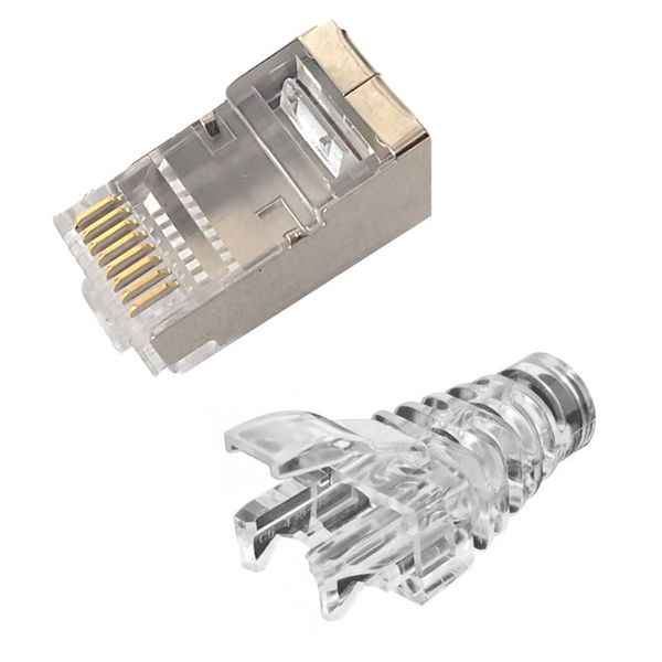 RJ45 Connector Shielded + Boot, Through-Hole, 8P8C, 100pcs set, Henrac Tech