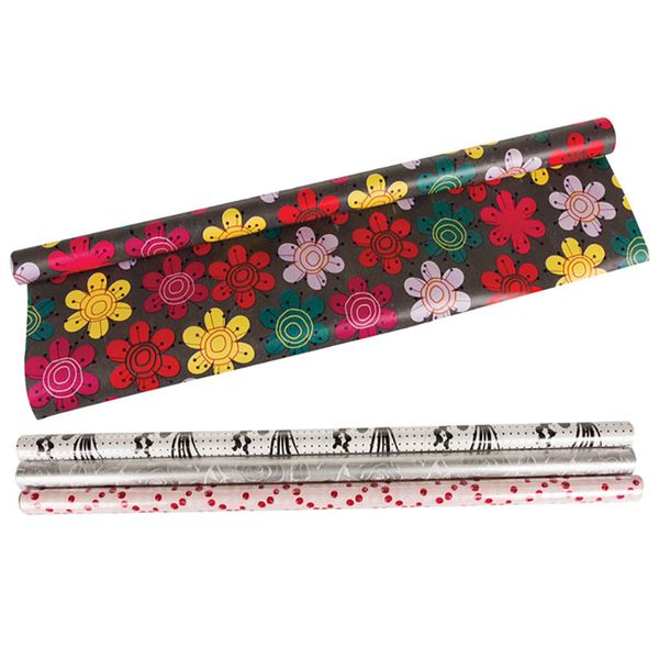 Bulk Pack x 4 Gift Wrap, Floral Designs 70cm x 2m