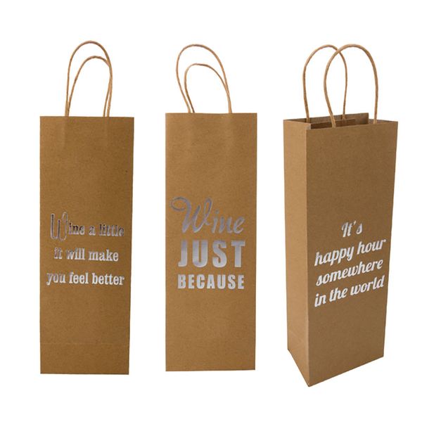 Bulk Pack x 3 Paper Wine Bag With Wording 12x33cm