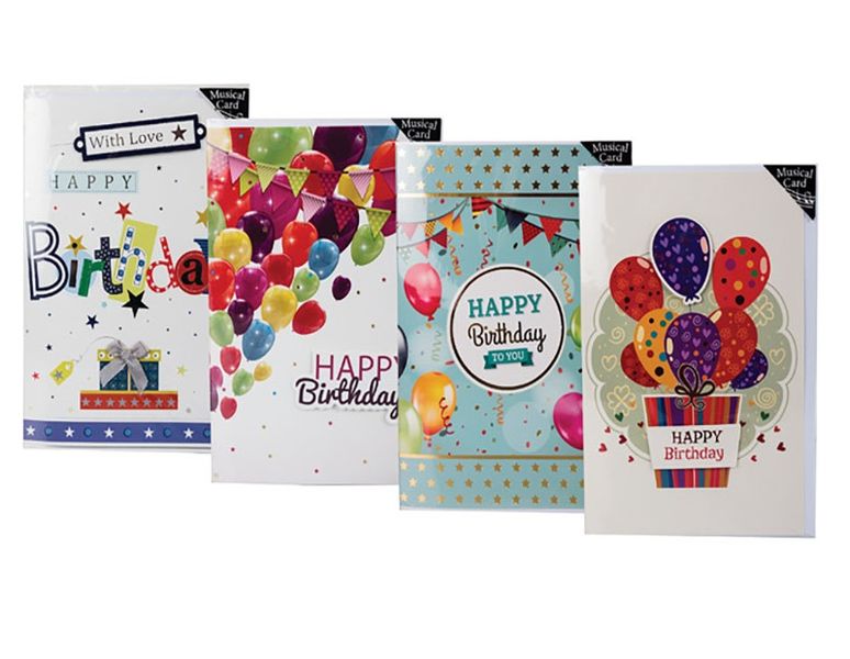 Bulk Pack x 4 Card &amp; Envelope Birthday - Musical