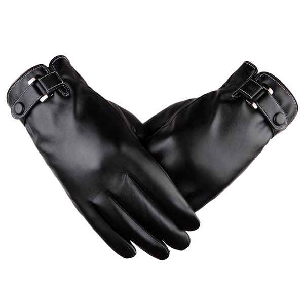 One Pair Men's Winter Cashmere Lined Touchscreen Leather Gloves