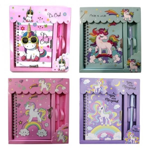 Unicorn Secret Lockable Notebook &amp; Pen Set x 4