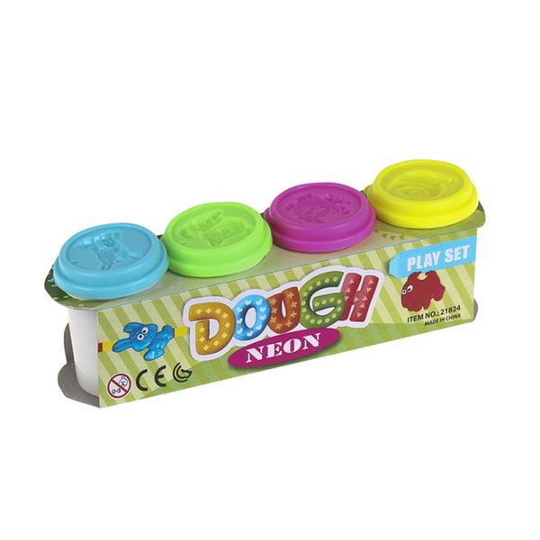 Neon Play Dough With Moulds - 4x60g Tubs