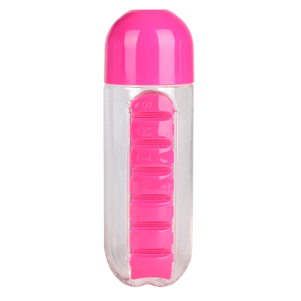 Water Bottle Built-In Daily Pill Box Organizer -Pink