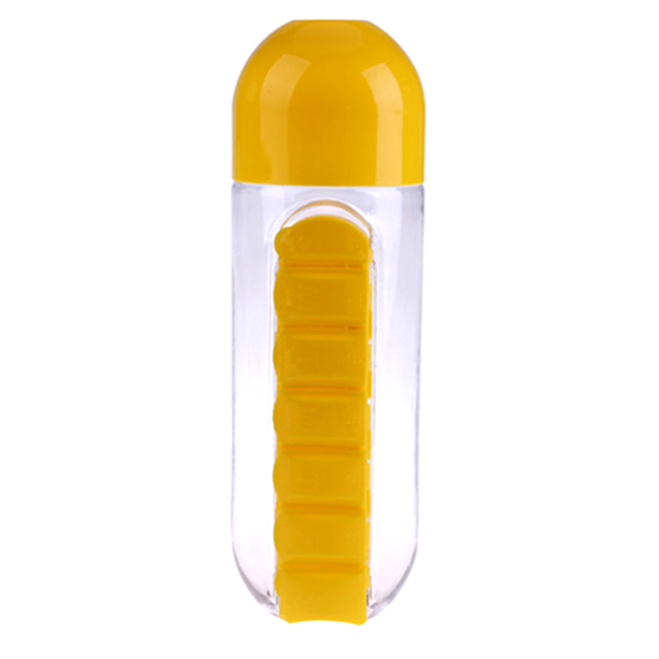 Water Bottle Built-In Daily Pill Box Organizer -Yellow