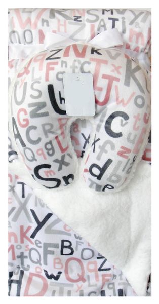 Mothers Choice Baby Blanket with Travel Pillow Pink ABC's