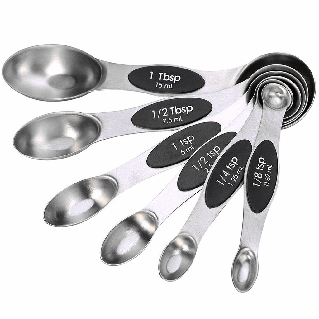 6 PCS Double Sided Measuring Spoons Set Stackable Magnetic Measuring Spoons  Stainless Steel Teaspoon Kitchen Baking and Cooking Supplies for Dry or  Liquid,Black 