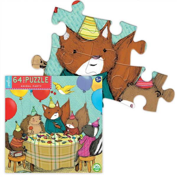 eeBoo Children's Puzzle - Animal Party (64 Piece)